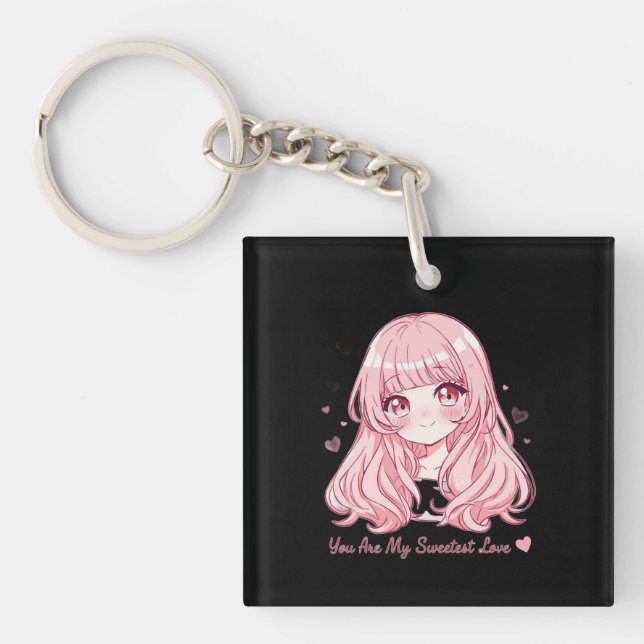 Cute Anime Valentine Sweatshirt Key Ring (Front)
