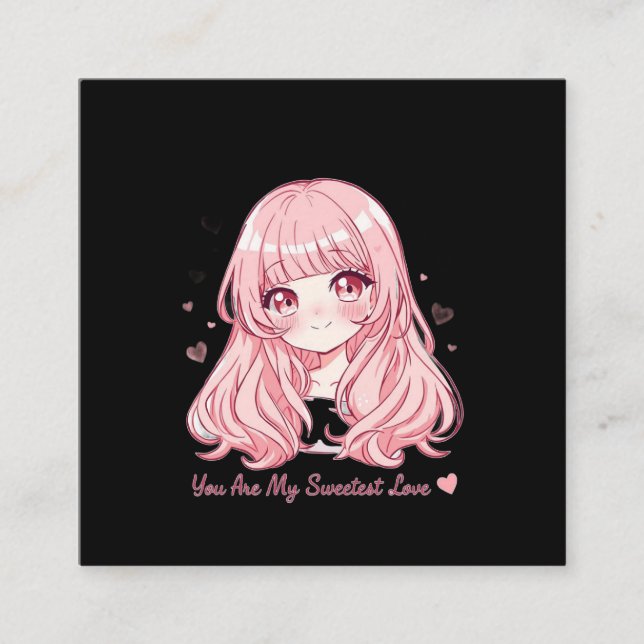 Cute Anime Valentine Sweatshirt Square Business Card (Front)