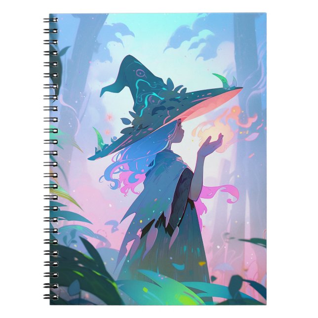 Cute Anime Witch Girl Fantasy Art Notebook (Front)