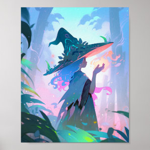Cute Anime Witch Girl Fantasy Art Poster