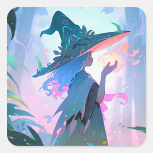 Cute Anime Witch Girl Fantasy Art Square Sticker