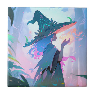 Cute Anime Witch Girl Fantasy Art Tile