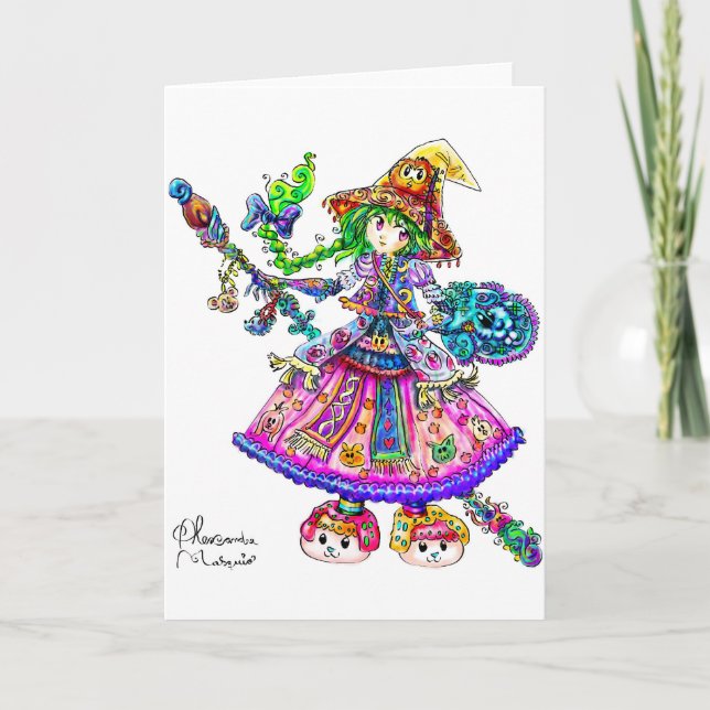 Cute Anime Witch Kawaii Halloween Magic Spell Card (Front)