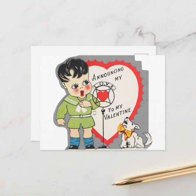 Cute announcing love Valentine vintage Holiday Postcard (Front/Back In Situ)