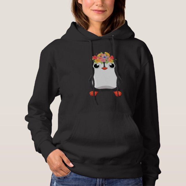 Cute Antarctica Animal   Flowers Zoo Bird Penguin Hoodie (Front)