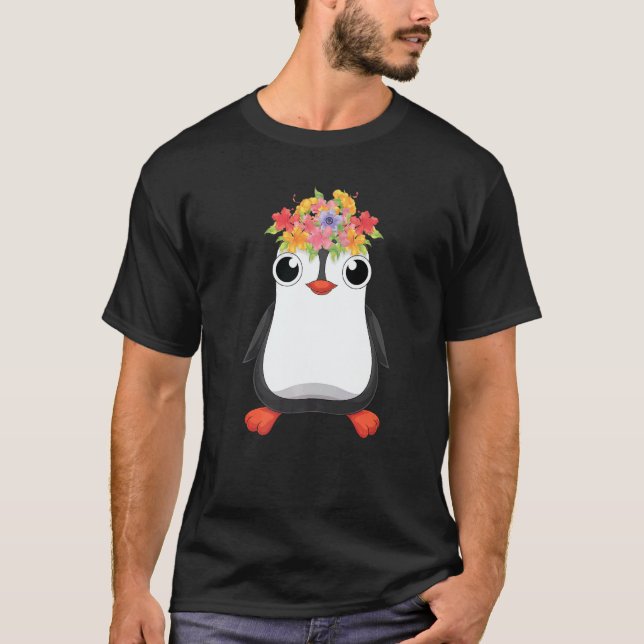 Cute Antarctica Animal  Flowers Zoo Bird Penguin T-Shirt (Front)
