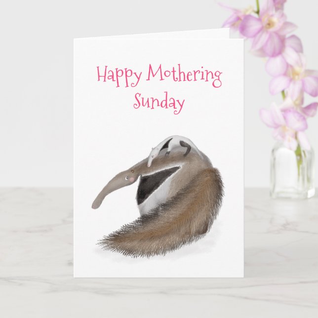 Cute anteater and baby Mothering Sunday card (Orchid)