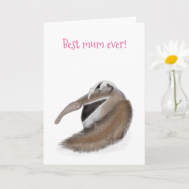 Cute anteater 'best mum ever' Mother's Day card (Small Plant)