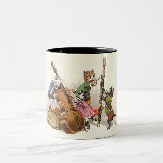 Cute Anthropomorphic Kittens Playing Music Two-Tone Coffee Mug (Center)