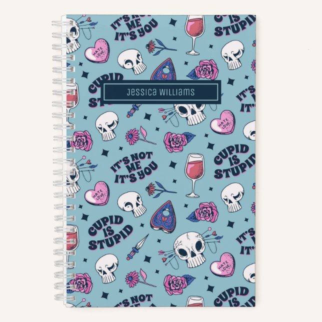 Cute Anti Valentine's Day Doodle Pattern Notebook (Front)