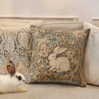 Cute Antique Rabbit in Mediaeval Tapestry Garden Cushion