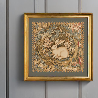 Cute Antique Rabbit in Mediaeval Tapestry Garden Poster