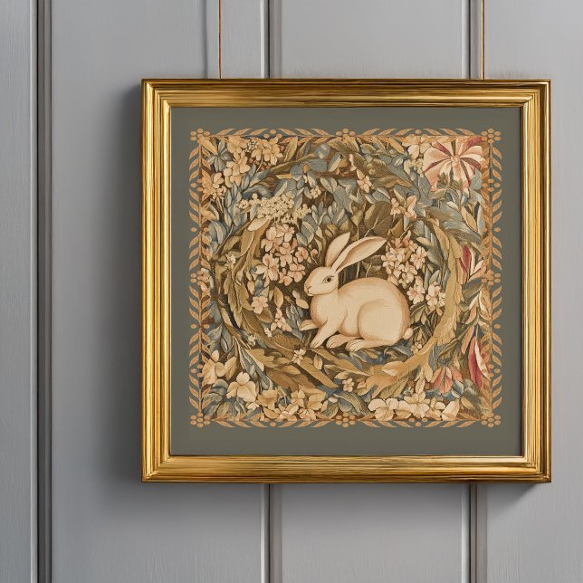 Cute Antique Rabbit in Mediaeval Tapestry Garden Poster (Frame not included.)