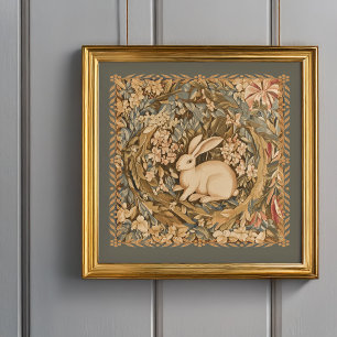 Cute Antique Rabbit in Medieval Tapestry Garden Poster