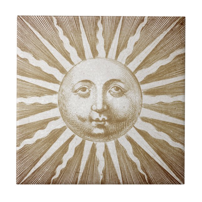 Cute Antique Vintage Beige White Sun Face Tile (Front)