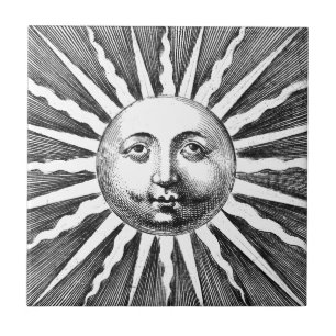 Cute Antique Vintage Black White Sun Face Tile