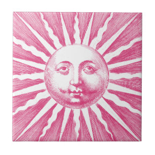 Cute Antique Vintage Pink Sun Face Tile