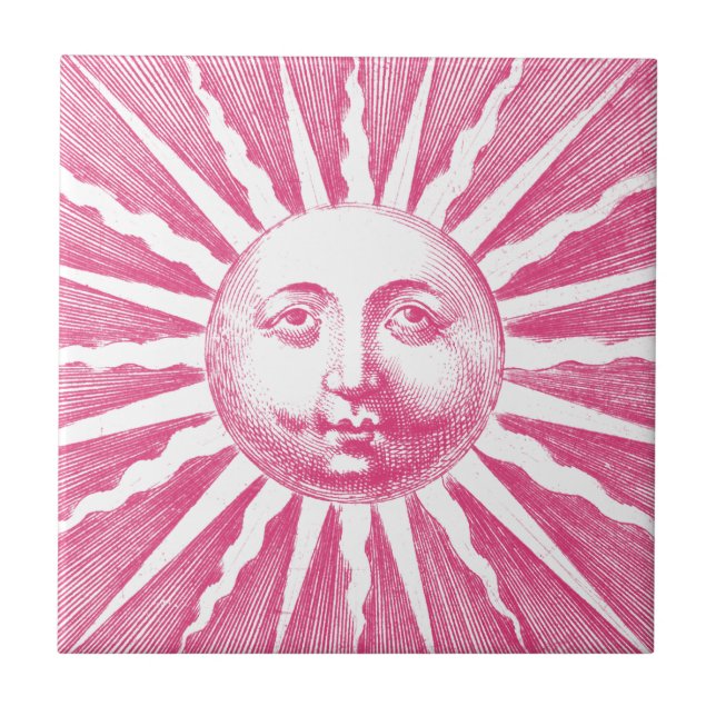 Cute Antique Vintage Pink Sun Face Tile (Front)