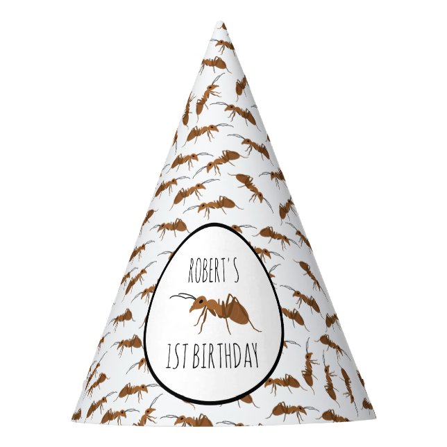 Cute Ants Pattern Custom Name Kids Birthday Party Hat (Front)