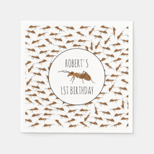 Cute Ants Pattern Custom Name Kids Birthday Party Napkin