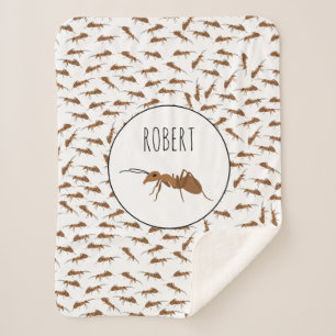 Cute Ants Pattern Custom Name Kids Sherpa Blanket
