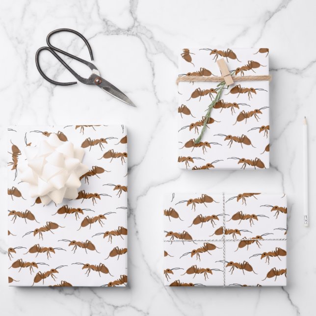 Cute Ants Pattern Wrapping Paper Sheet (Front)