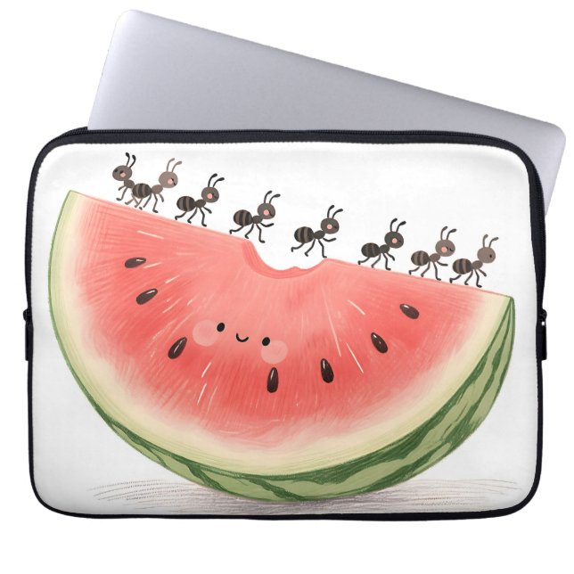Cute Ants Watermelon Slice Laptop Sleeve (Front)