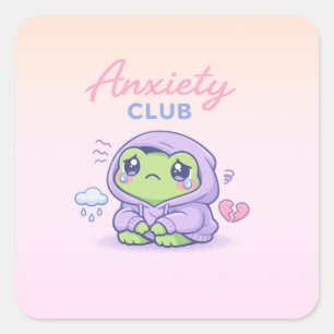 Cute Anxiety Club Frog Introvert Hoodie Cartoon Square Sticker