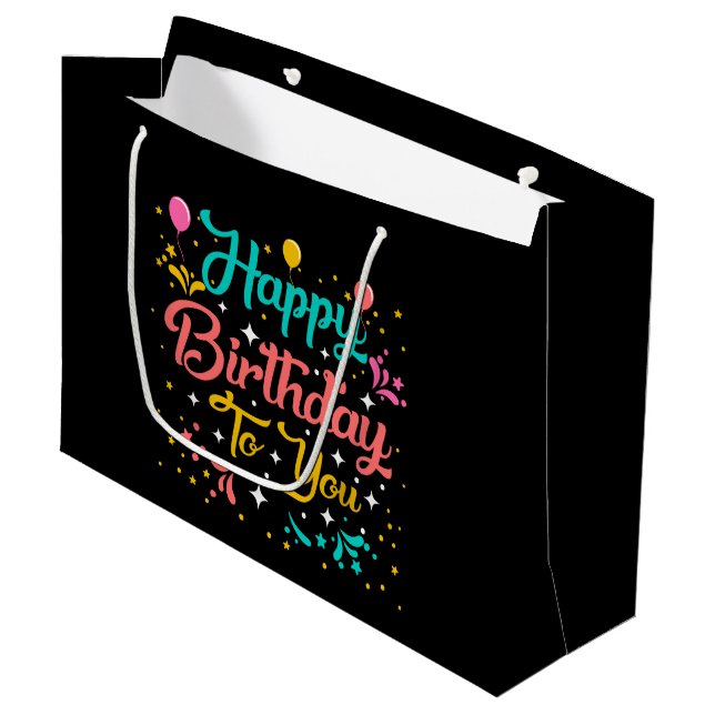 cute any person Happy Birthday party Large Gift Bag (Front Angled)