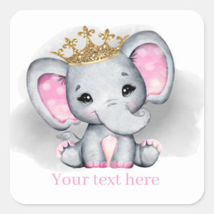 cute any purpose baby girl elephant Princess Square Sticker