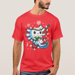 Cute Aolotl Wrapped Up In Christmas lights Funny X T-Shirt