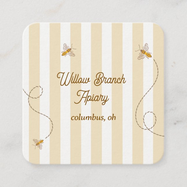 Cute Apiary Yellow Stripes Square Business Card (Front)