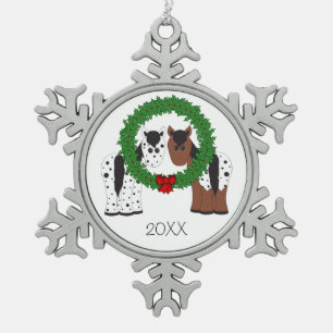 Cute Appaloosa Horse Couple and Wreath Christmas Snowflake Pewter Christmas Ornament