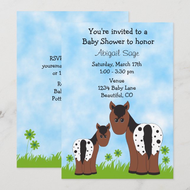 Cute Appaloosa Mare and Foal Horse Baby Shower Invitation (Front/Back)