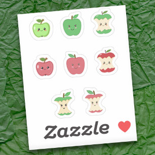 Cute Apple and Apple Core Stickers Set