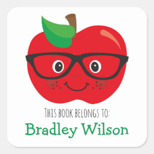 Cute Apple Bookplate Sticker for Kids Personalised