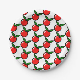 Cute Apple Cherry Red Fruit Fun Kitchen Cartoon Paper Plate