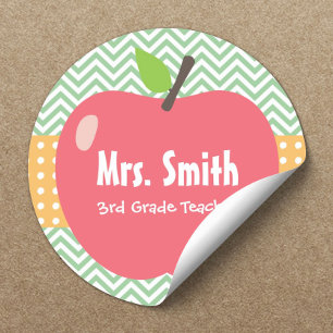 Cute Apple Chevron Stripes Teacher Stickers
