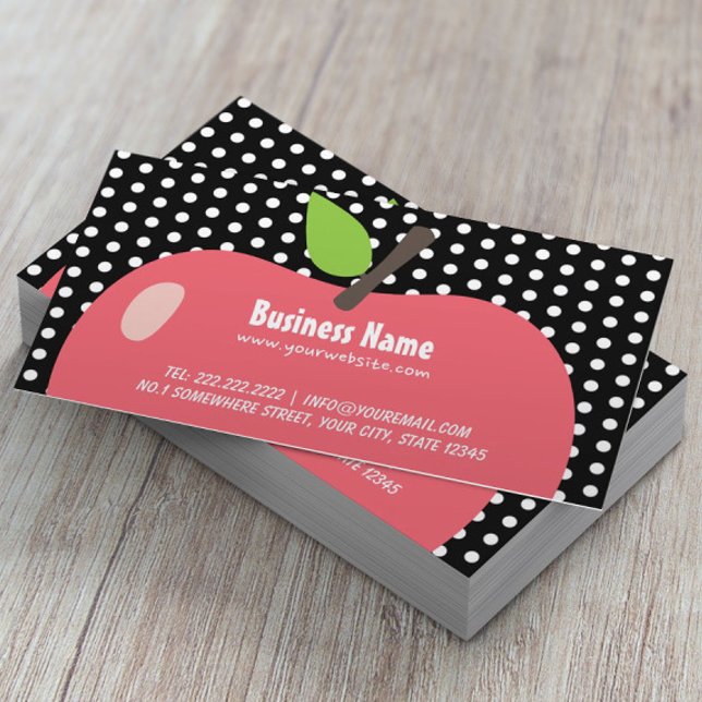 Cute Apple Child Care Black Dots Business Card (Creator Uploaded)