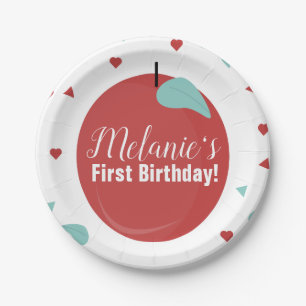 Cute Apple Confetti Birthday Party Paper Plate