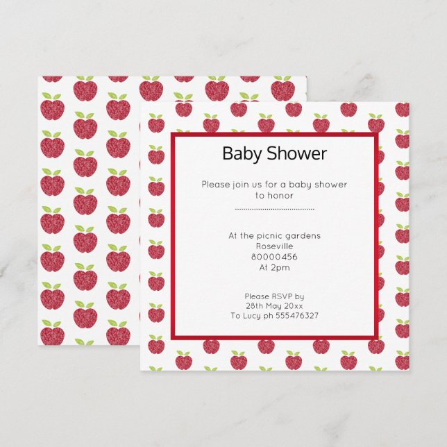 CUTE APPLE DESIGN BABYSHOWER INVITATION (Front/Back)