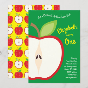 Cute Apple Fruit Kids 1st Birthday Party Fall Invitation
