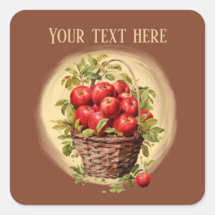 Cute apple fruit vendors lovers add text square sticker