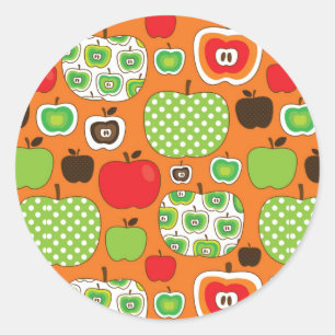 Cute apple illustration pattern classic round sticker