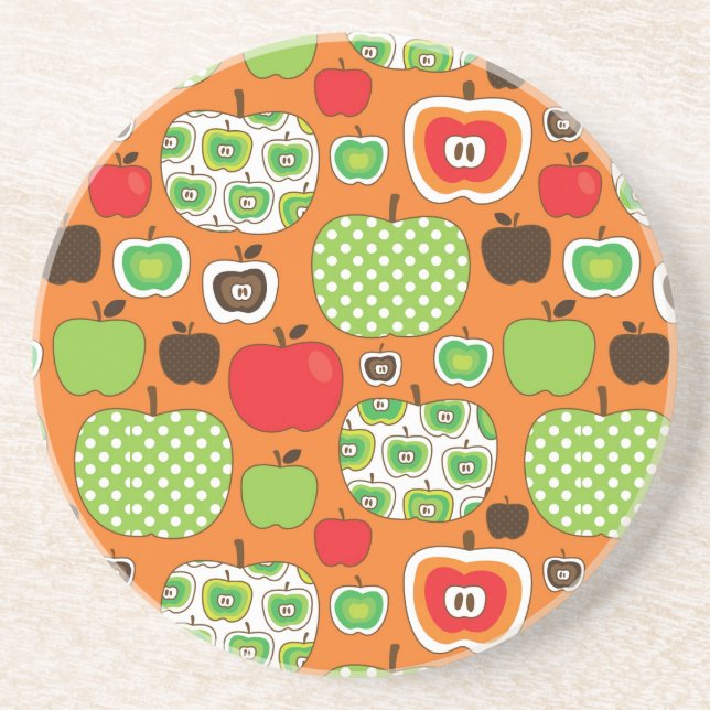 Cute apple illustration pattern coaster (Front)