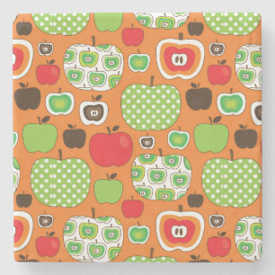 Cute apple illustration pattern stone coaster