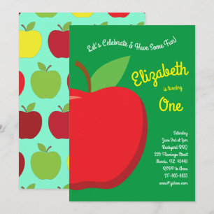 Cute Apple Kids 1st Birthday Party Fruit Invitation