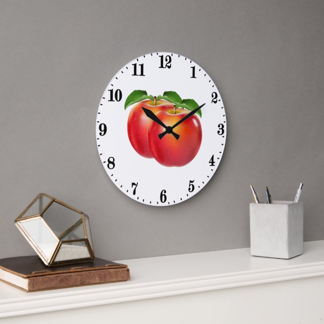 Cute apple lovers fruit kitchen decor large clock (Office)