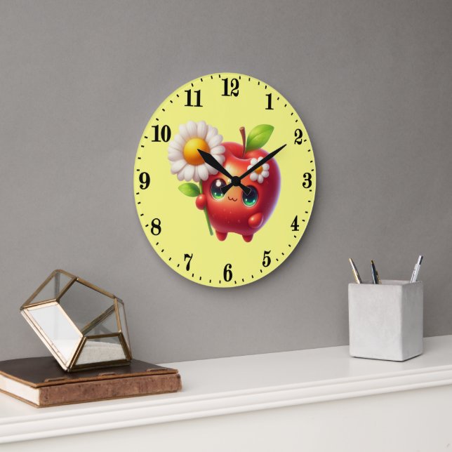 Cute apple lovers kitchen  large clock (Office)