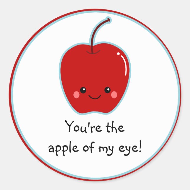Cute Apple of My Eye Cartoon Classic Round Sticker (Front)